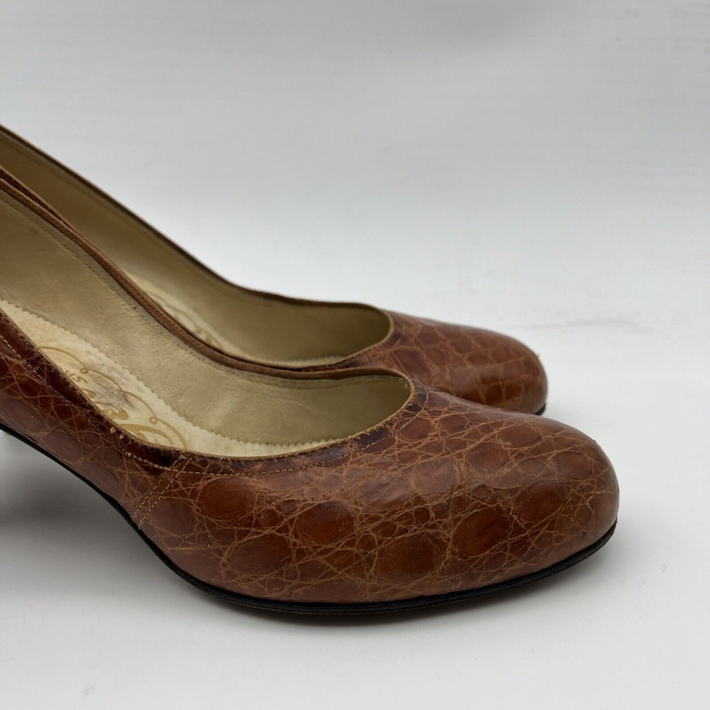 Vintage Geri's GENUINE ALLIGATOR HONEY BROWN 3" High Heel Women's Shoe Sz 9 - Picture 7 of 16